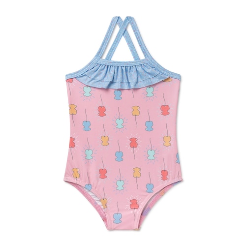 Fato de banho de menina alças Happy Rosa