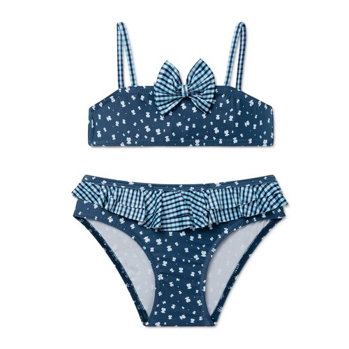 Bikini con lazo y volantes Drops Azul Marino