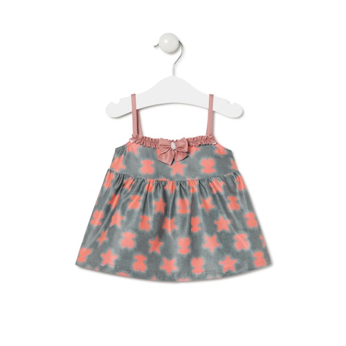 Vestido evasé de alças Fluor Coral