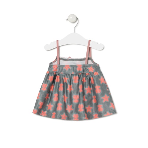 Vestido evasé de alças Fluor Coral