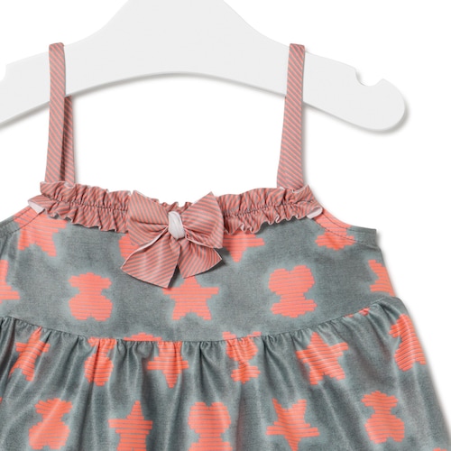 Vestido evasé de alças Fluor Coral