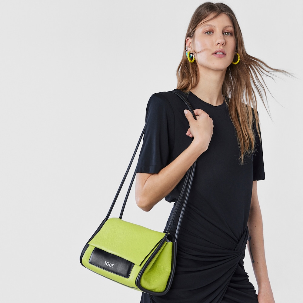 Medium lime and black leather TOUS Empire Crossbody bag image number 4