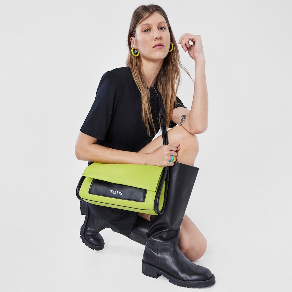 Medium lime and black leather TOUS Empire Crossbody bag image number 7