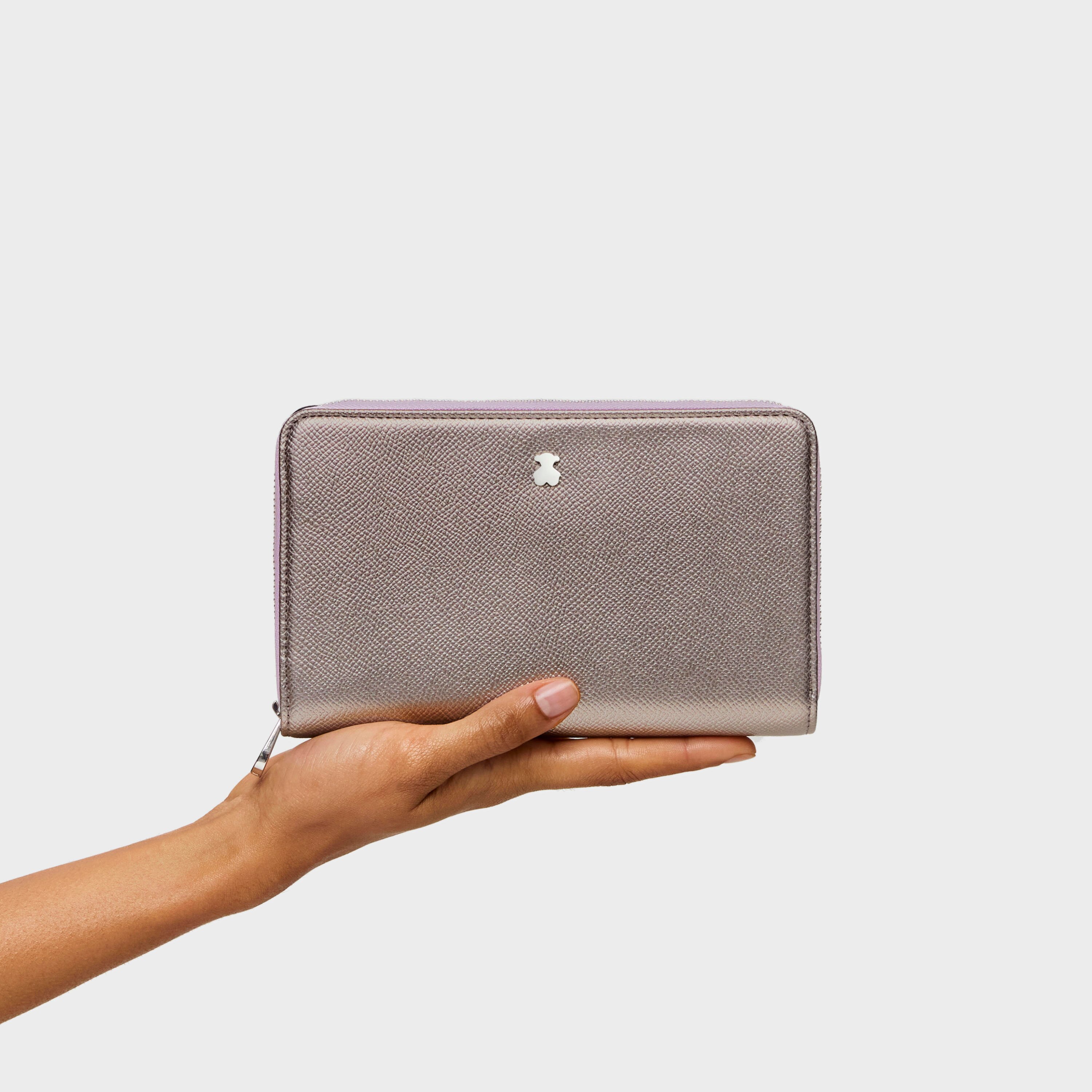 Medium silver-colored New Dubai Saffiano Wallet | TOUS