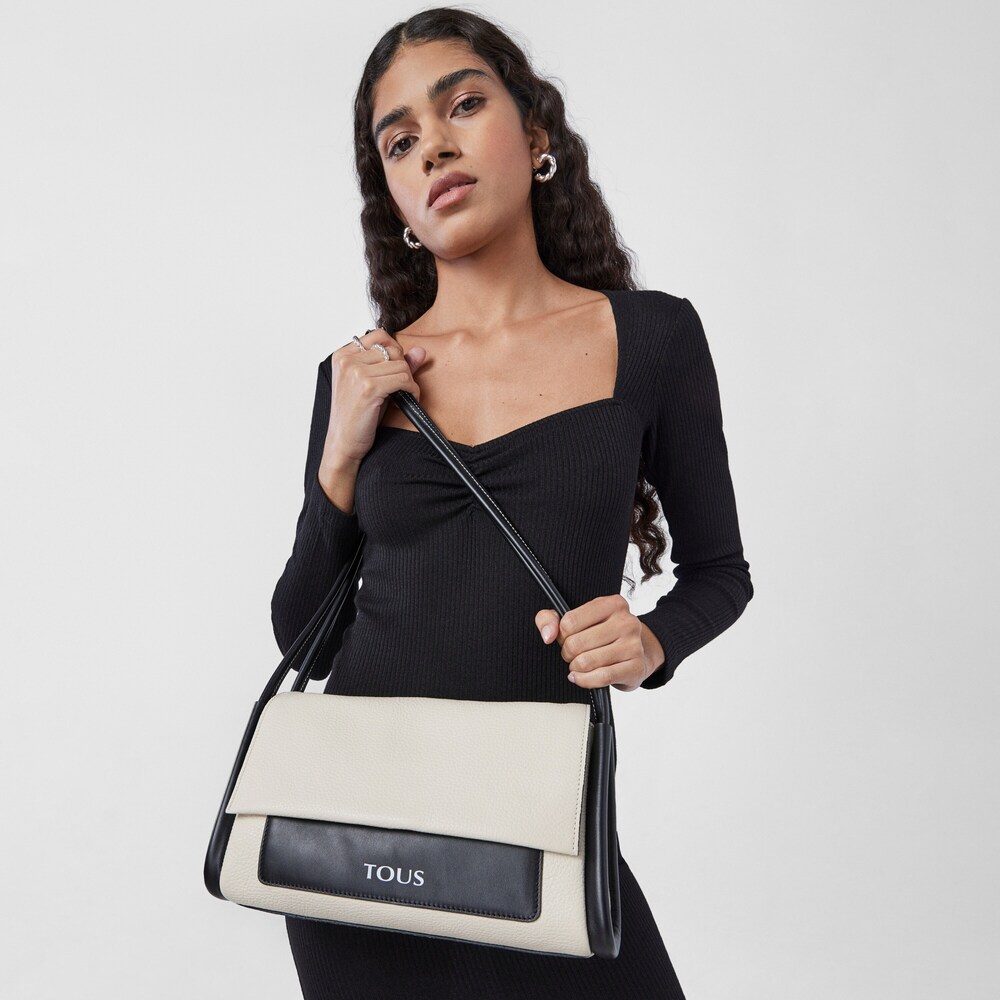 Medium beige and black leather TOUS Empire Crossbody bag image number 4