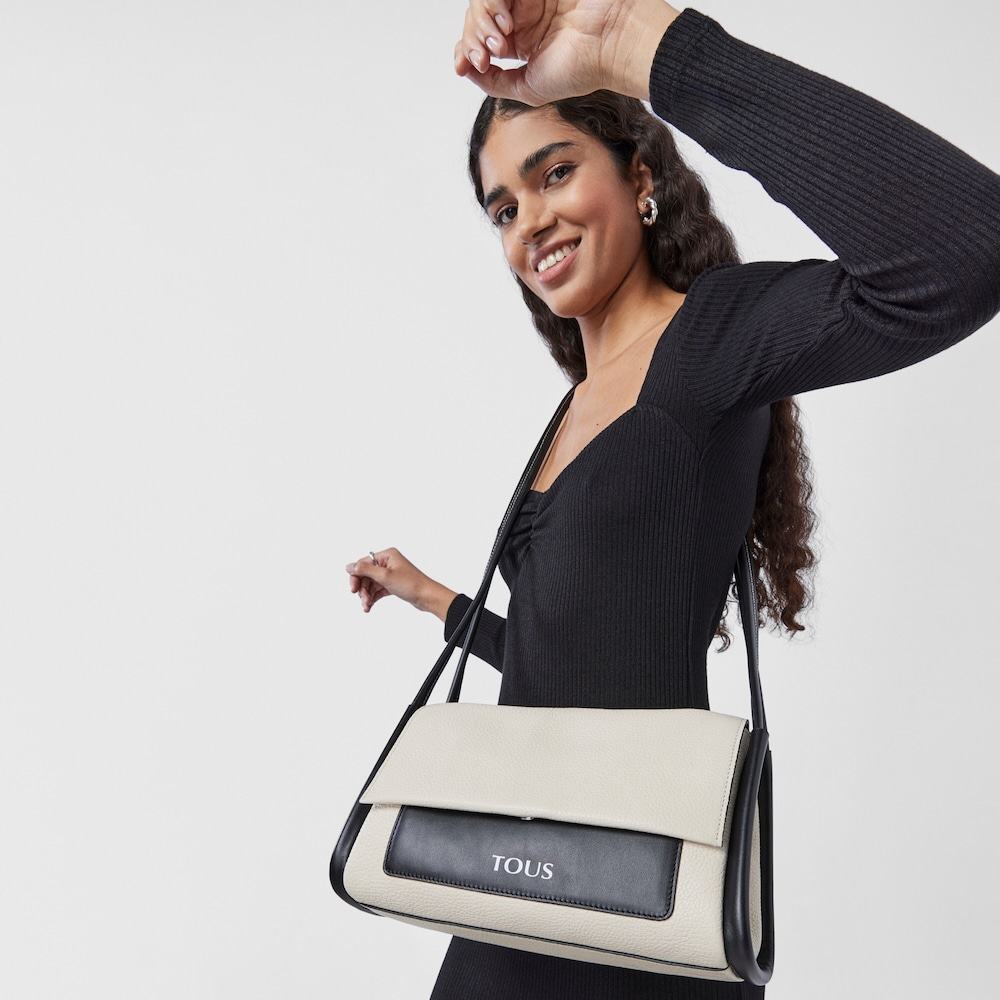 Medium beige and black leather TOUS Empire Crossbody bag image number 7