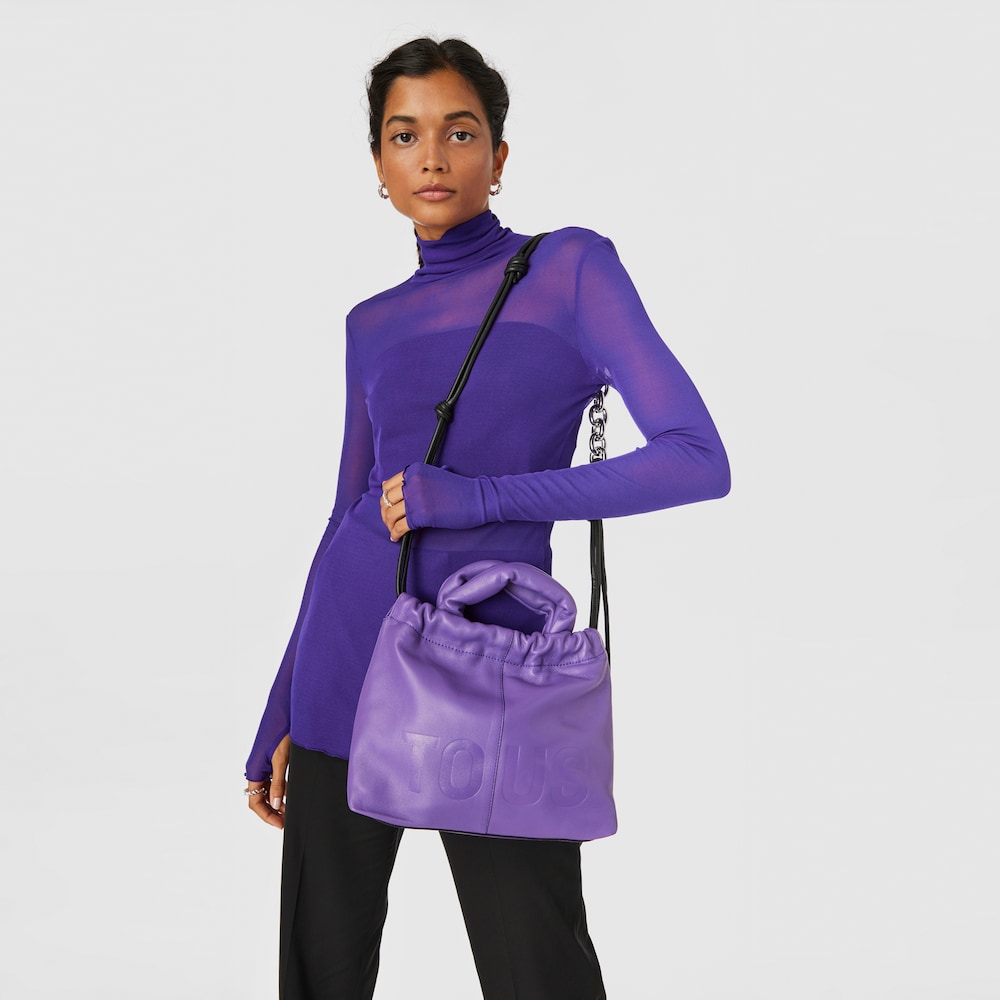 Saca mediana lila de piel TOUS Cloud