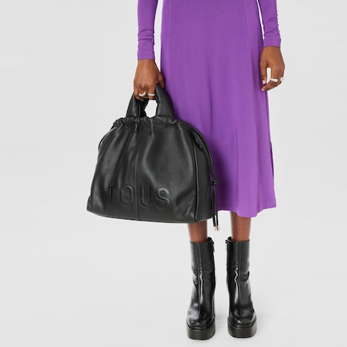 Large black leather TOUS Cloud One-shoulder bag