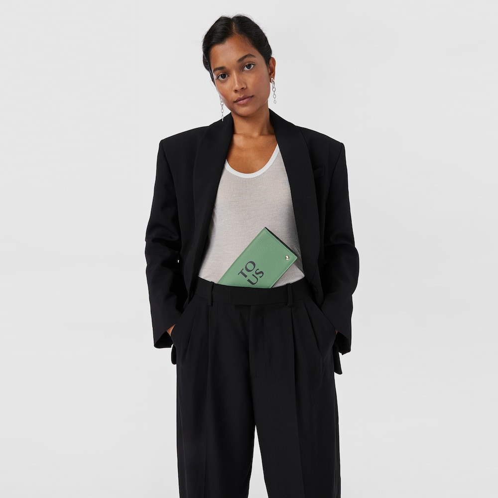 Billetera Flat de piel caqui TOUS Balloon