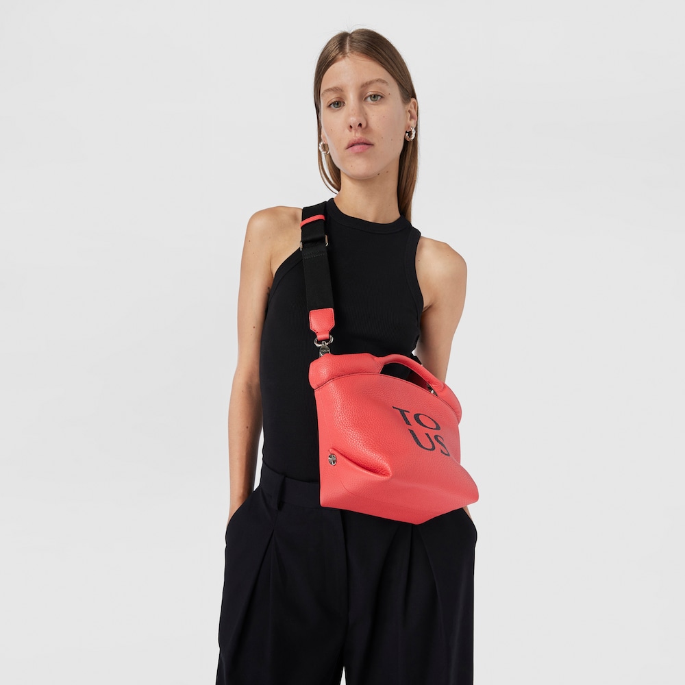 Small coral-colored leather TOUS Balloon Tote bag image number 4