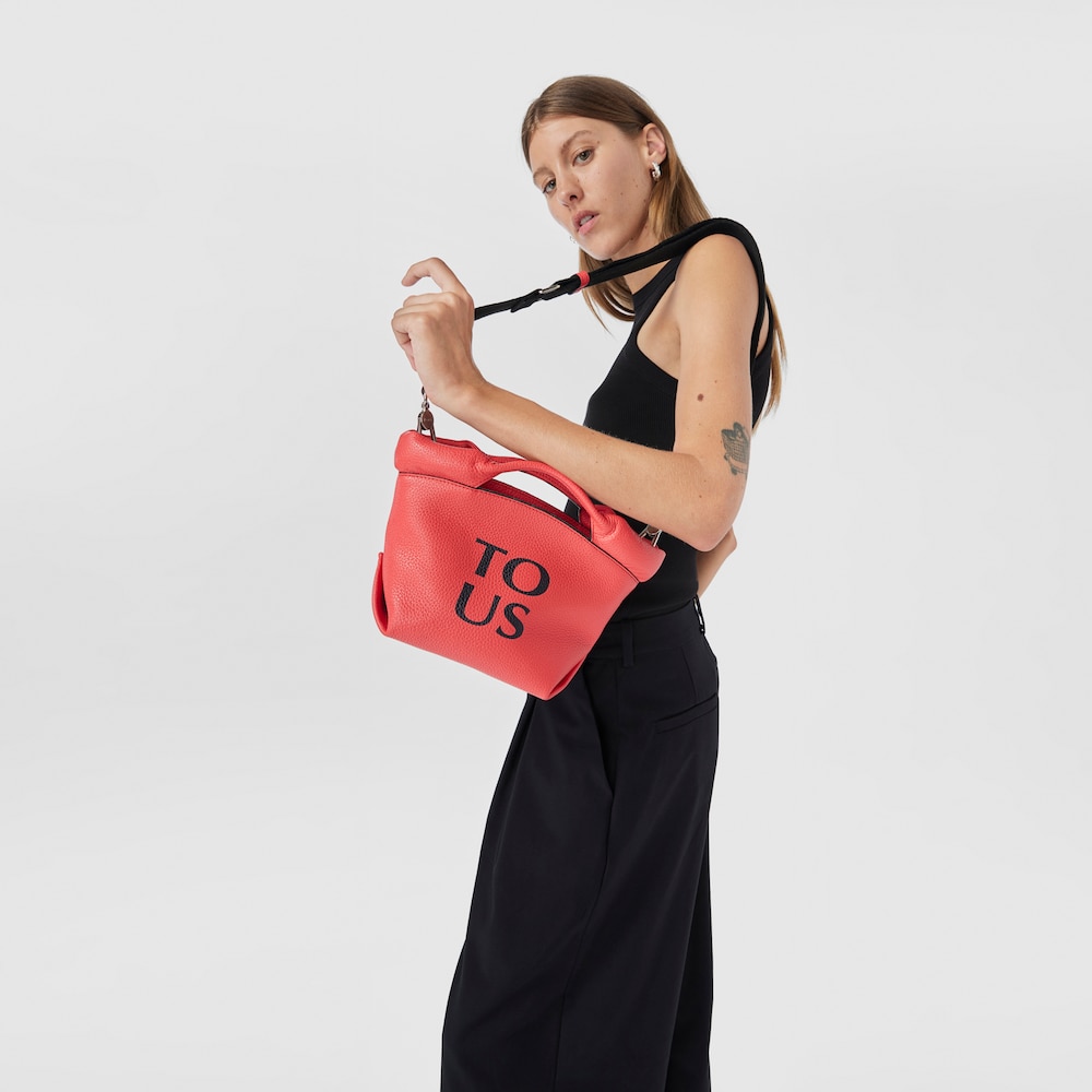 Small coral-colored leather TOUS Balloon Tote bag image number 5