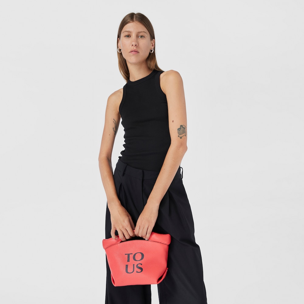 Small coral-colored leather TOUS Balloon Tote bag image number 6
