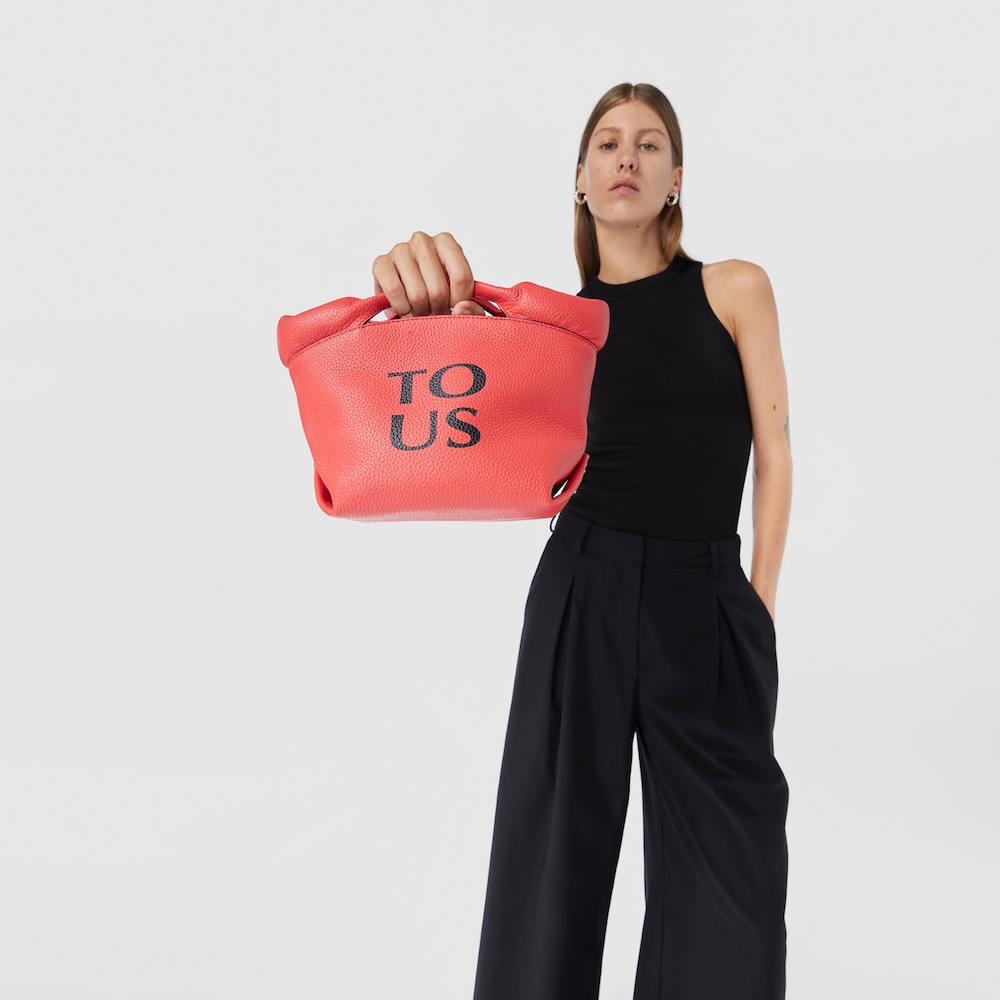 Small coral-colored leather TOUS Balloon Tote bag image number 7