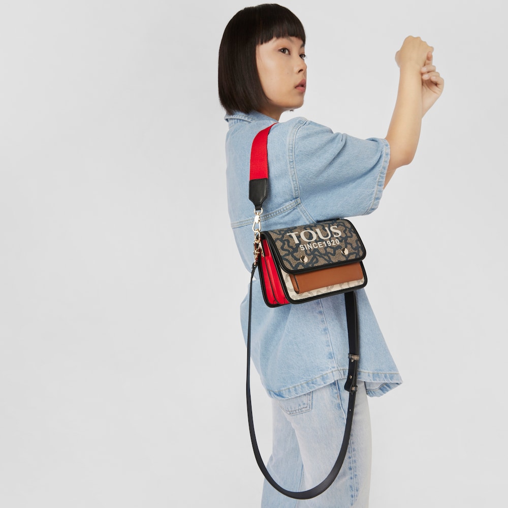 Bandolera peque&ntilde;a Audree negra y beige Kaos Icon