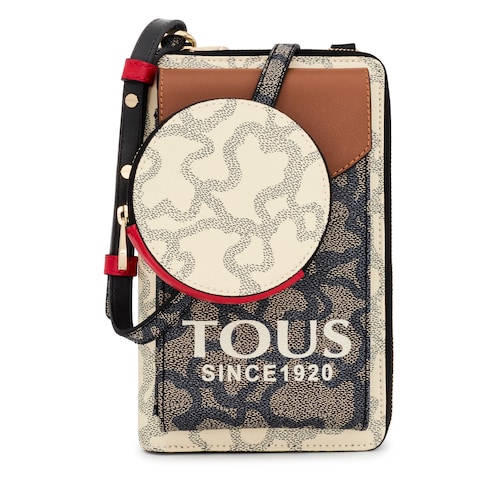 Black and beige Kaos Icon hanging phone pouch with wallet