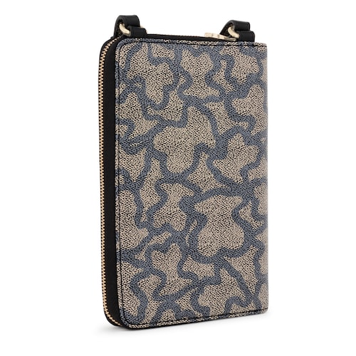 Black and beige Kaos Icon hanging phone pouch with wallet