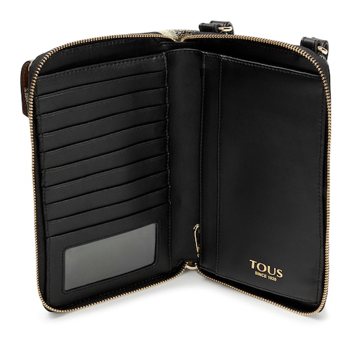 Black and beige Kaos Icon hanging phone pouch with wallet