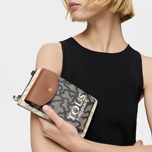 Black and beige Kaos Icon hanging phone pouch with wallet