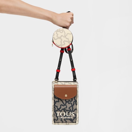 Black and beige Kaos Icon hanging phone pouch with wallet