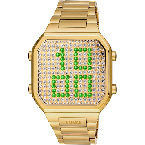 Reloj digital con brazalete de acero IPG dorado y caja con leds D-BEAR