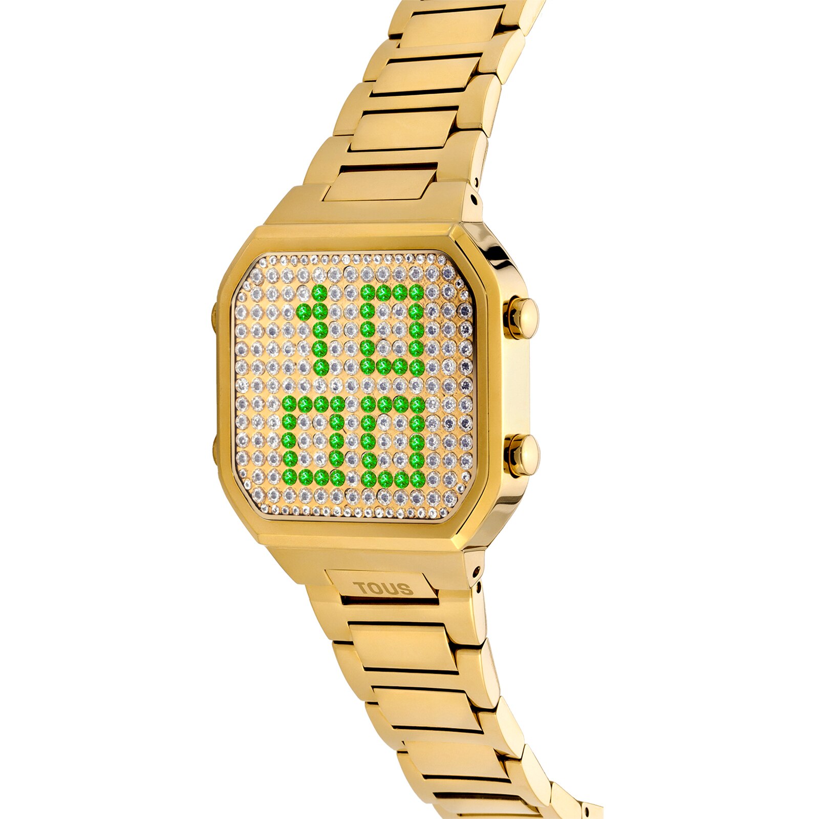 Digital Watch with gold-colored IPG steel bracelet and case with LEDs D-BEAR