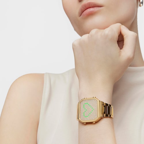 Reloj digital con brazalete de acero IPG dorado y caja con leds D-BEAR