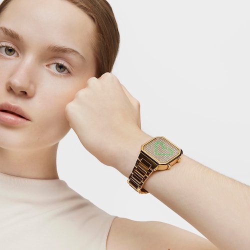Reloj digital con brazalete de acero IPG dorado y caja con leds D-BEAR
