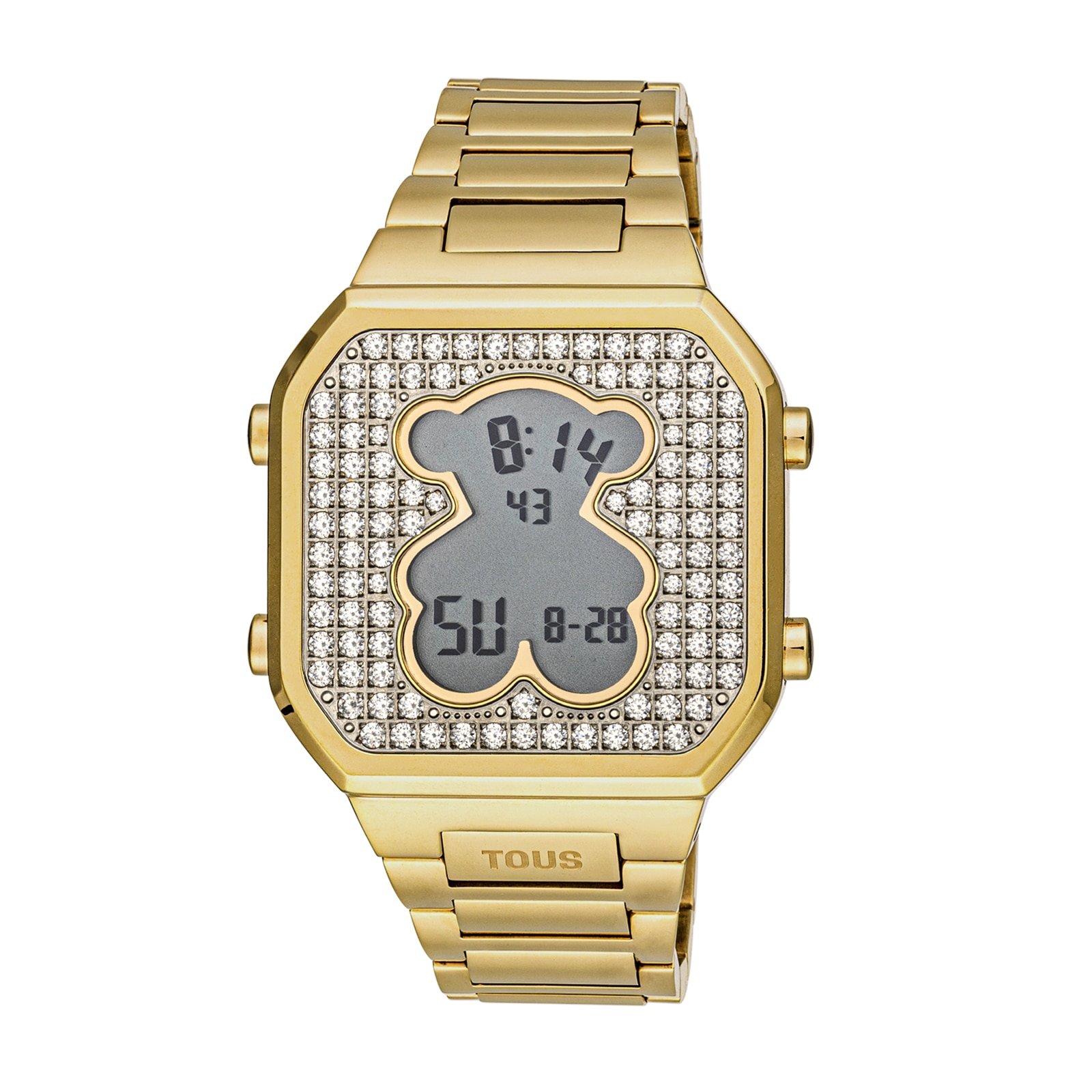 Digital Watch with gold-colored IPG steel bracelet and zirconias D-BEAR