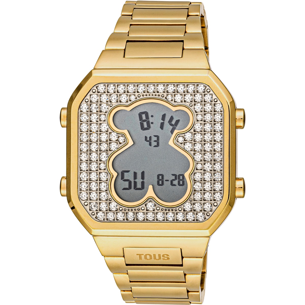 Reloj digital con brazalete de acero IPG dorado y zirconitas D-BEAR