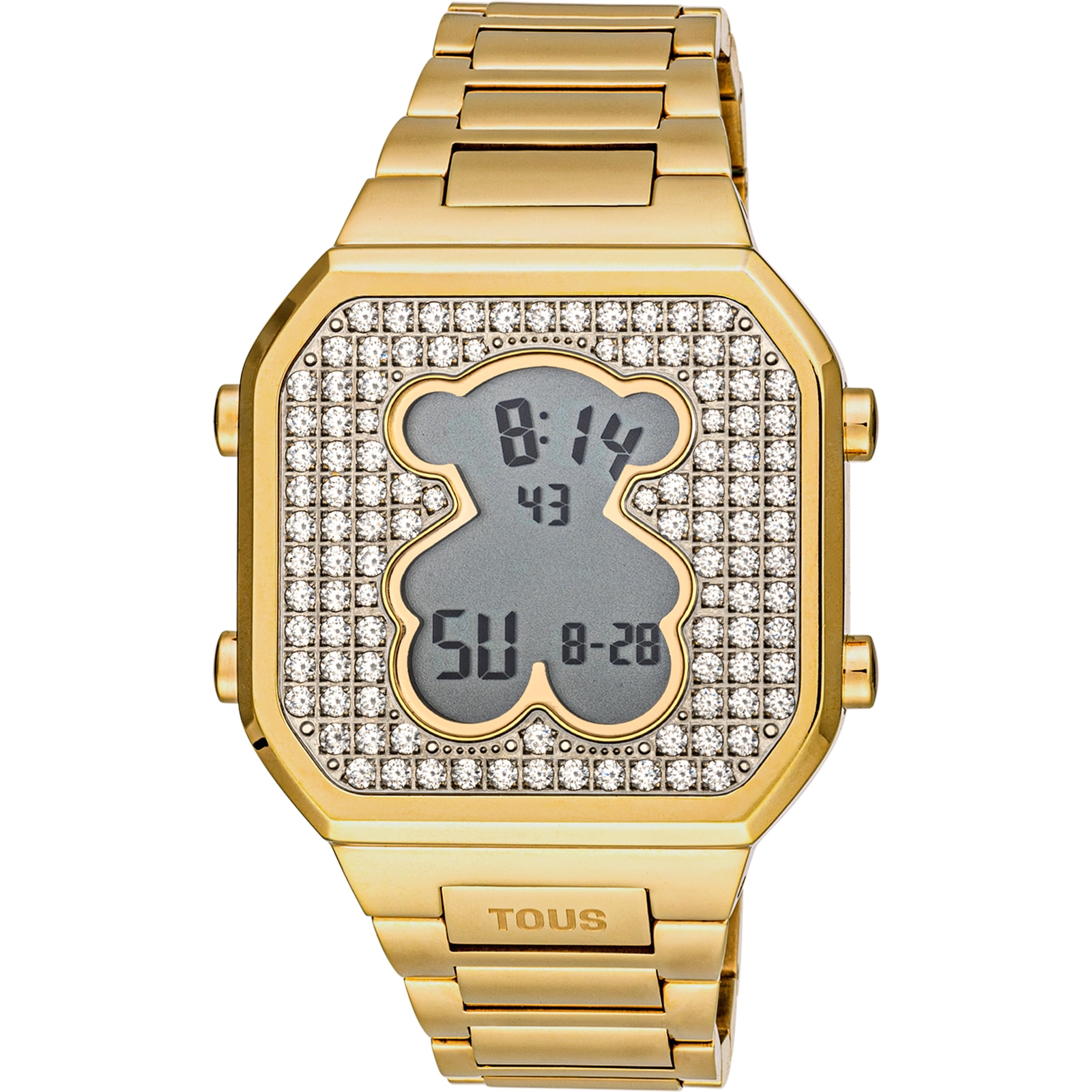 Reloj digital con brazalete de acero IPG dorado y zirconitas D-BEAR