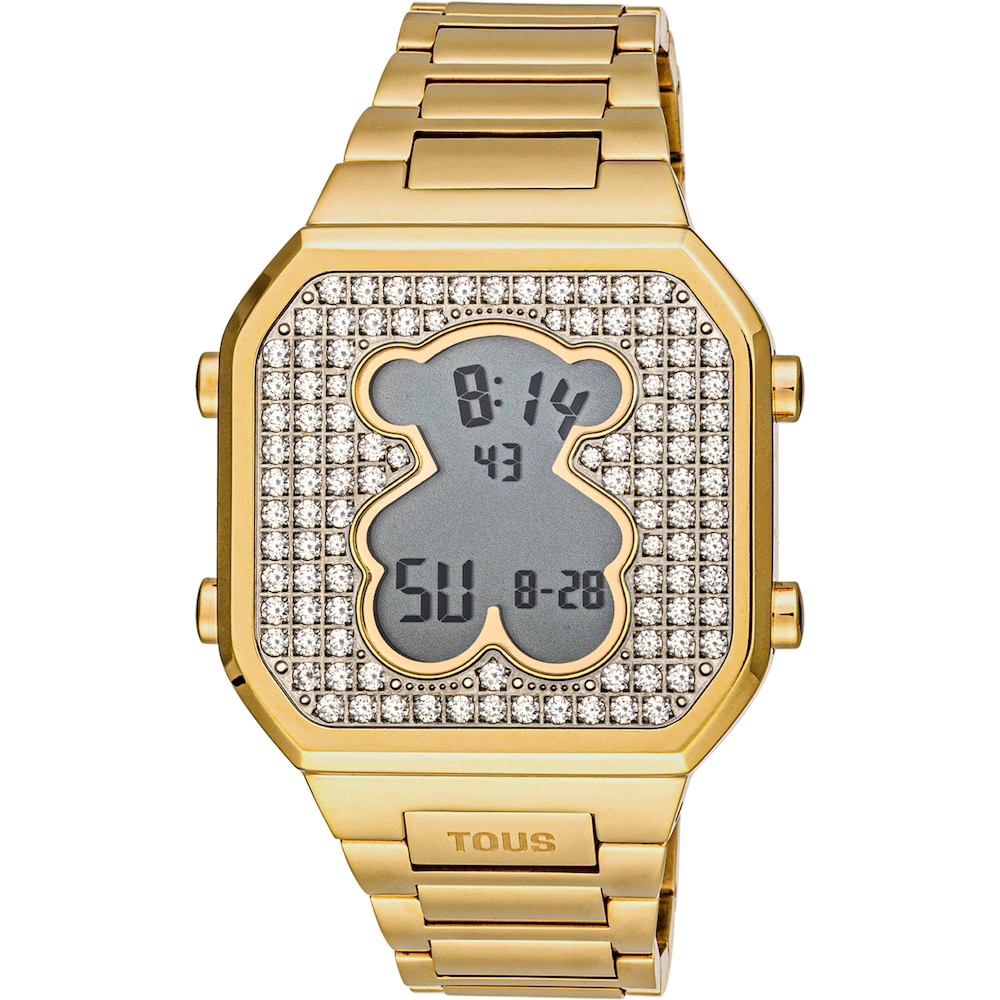 Digital Watch with gold-colored IPG steel bracelet and zirconias D-BEAR