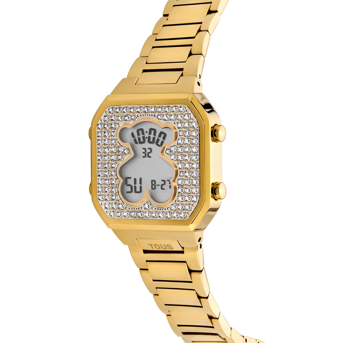 Reloj digital con brazalete de acero IPG dorado y zirconitas D-BEAR