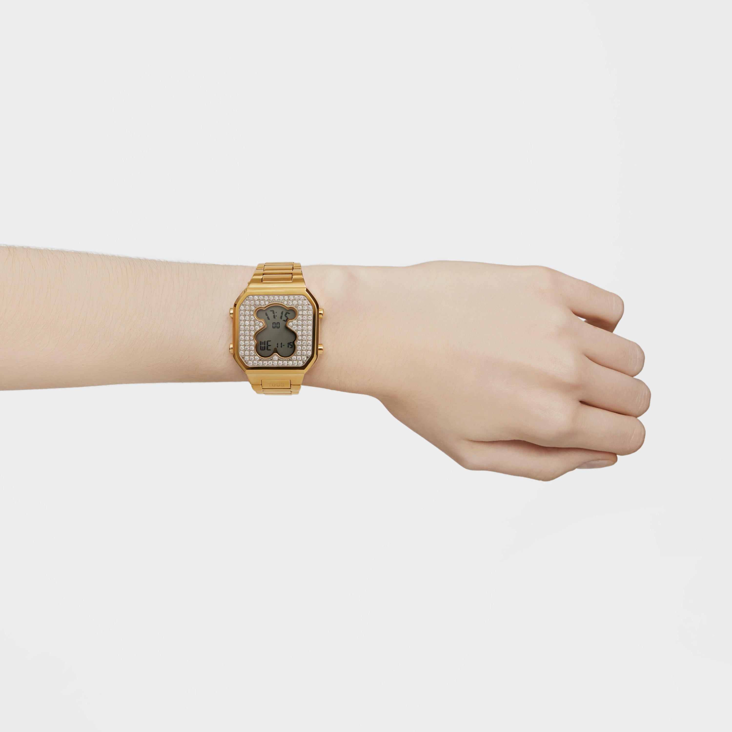 Digital Watch with gold-colored IPG steel bracelet and zirconias D