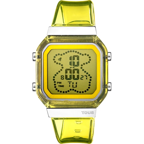 Reloj digital de policarbonato amarillo y acero D-BEAR Fresh