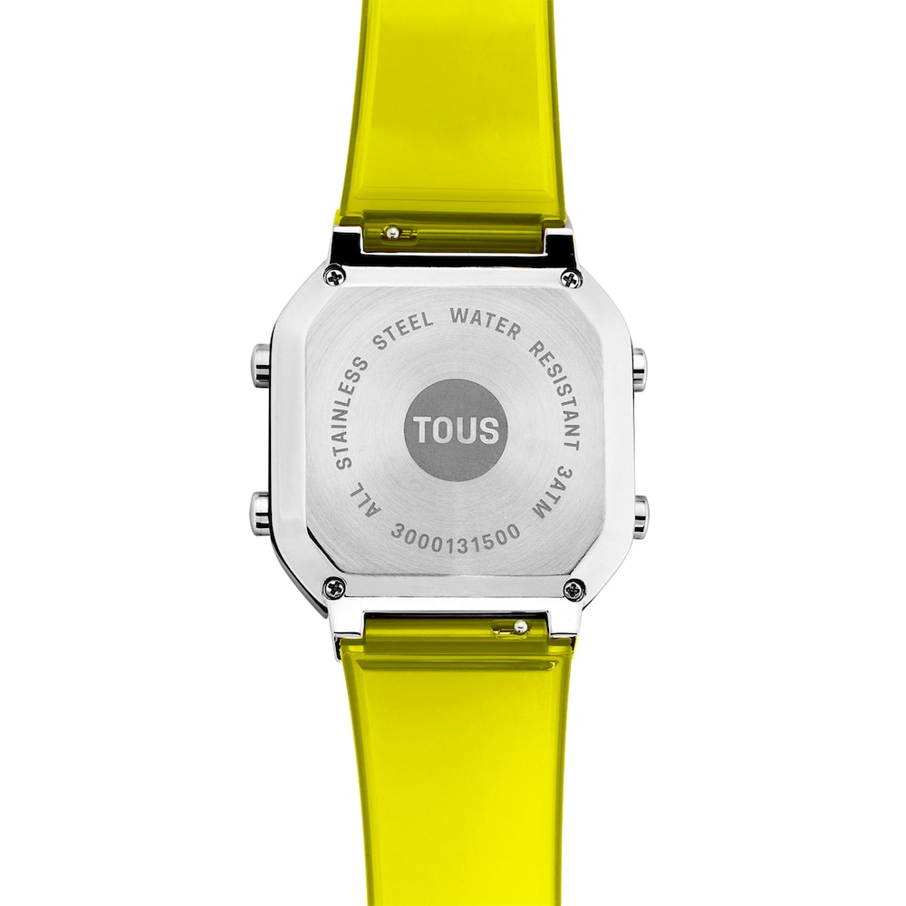 Reloj digital de policarbonato amarillo y acero D-BEAR Fresh