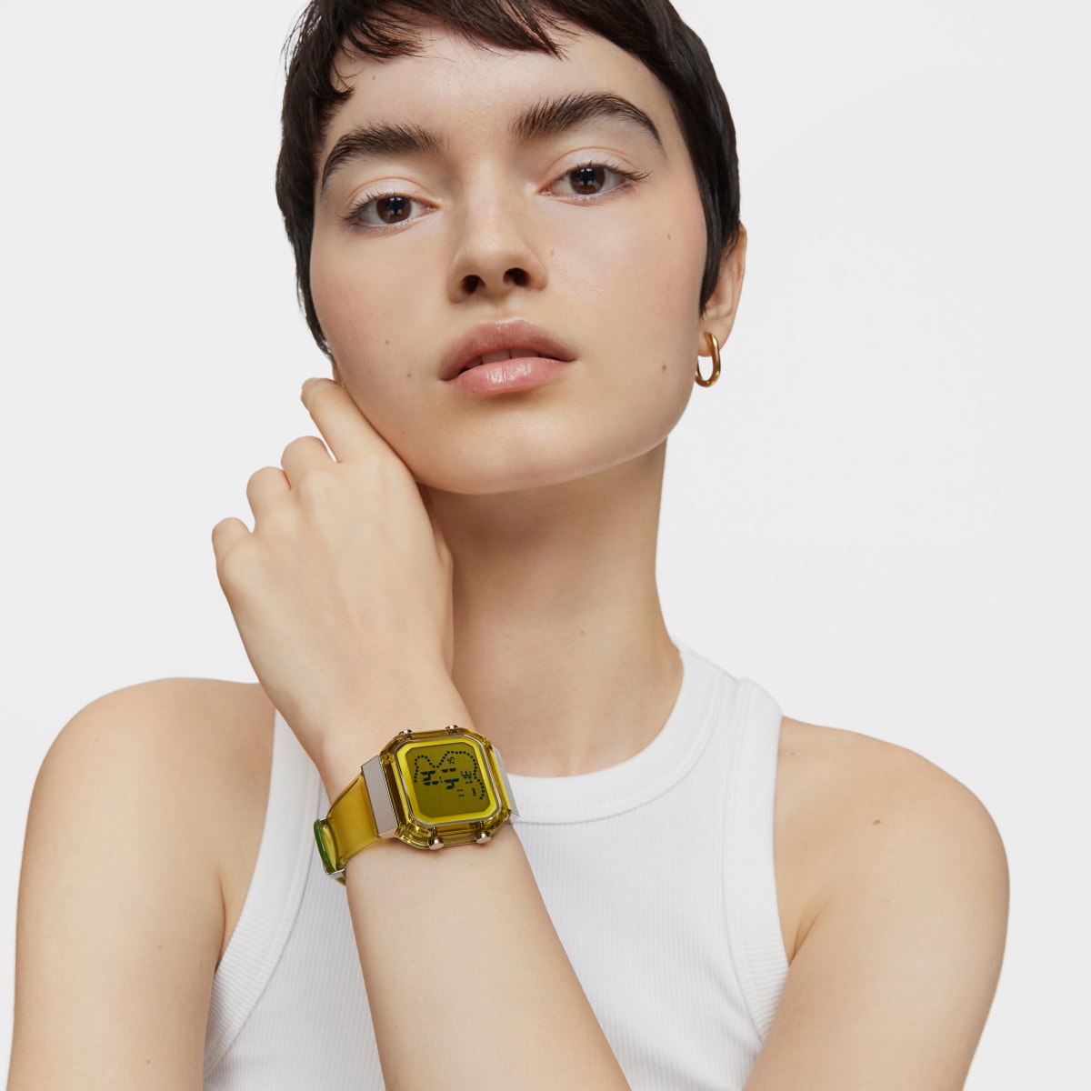 Reloj digital de policarbonato amarillo y acero D-BEAR Fresh