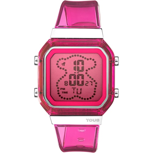 Reloj digital de policarbonato fucsia y acero D-BEAR Fresh