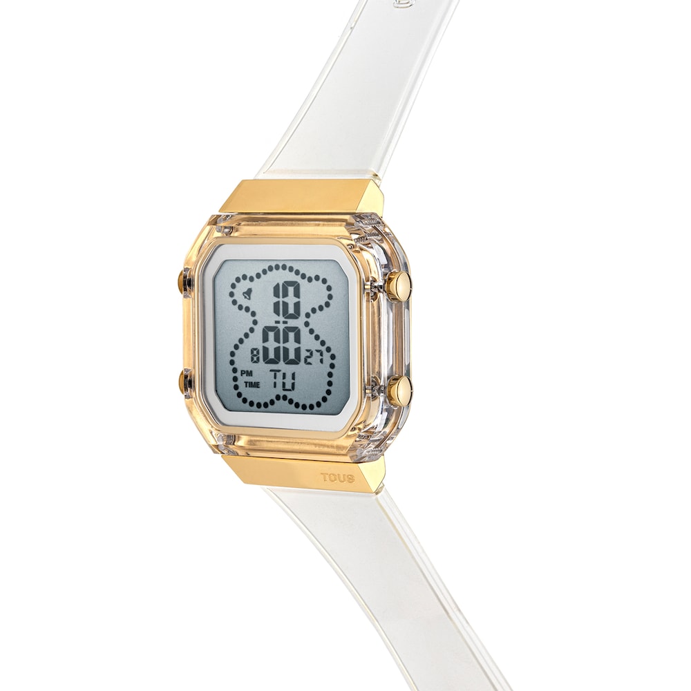 Transparent polycarbonate and gold-colored IPG steel digital Watch D-BEAR Fresh Transparent polycarbonate and gold-colored IPG steel digital Watch D-BEAR Fresh