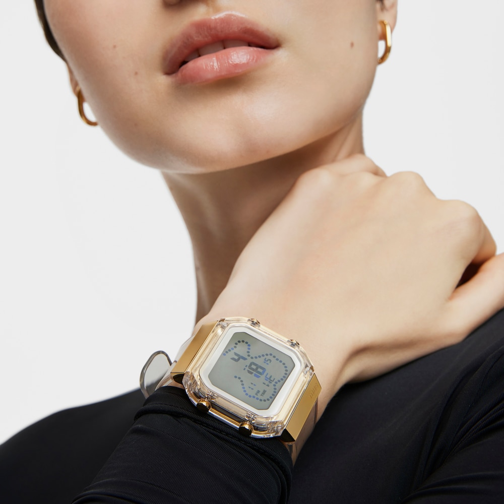Reloj digital de policarbonato transparente y acero IPG dorado D-BEAR Fresh