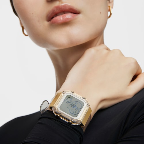 Relógio digital em policarbonato transparente e aço IPG dourado D-BEAR Fresh