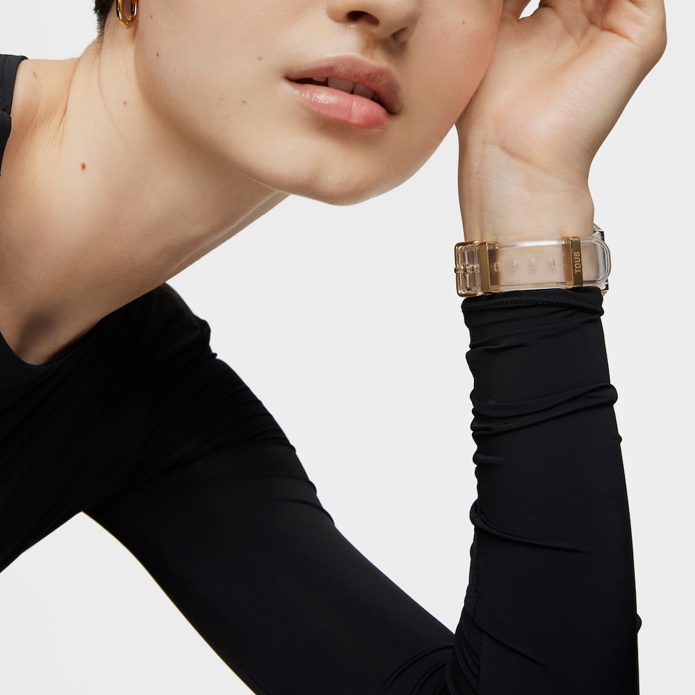 Reloj digital de policarbonato transparente y acero IPG dorado D-BEAR Fresh