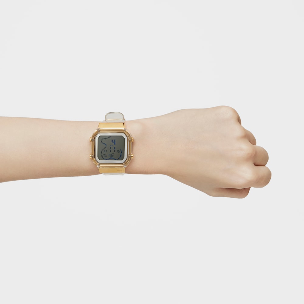 Reloj digital de policarbonato transparente y acero IPG dorado D-BEAR Fresh