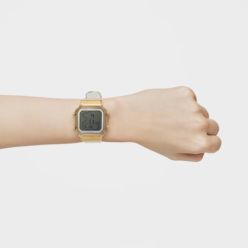 Relógio digital em policarbonato transparente e aço IPG dourado D-BEAR Fresh