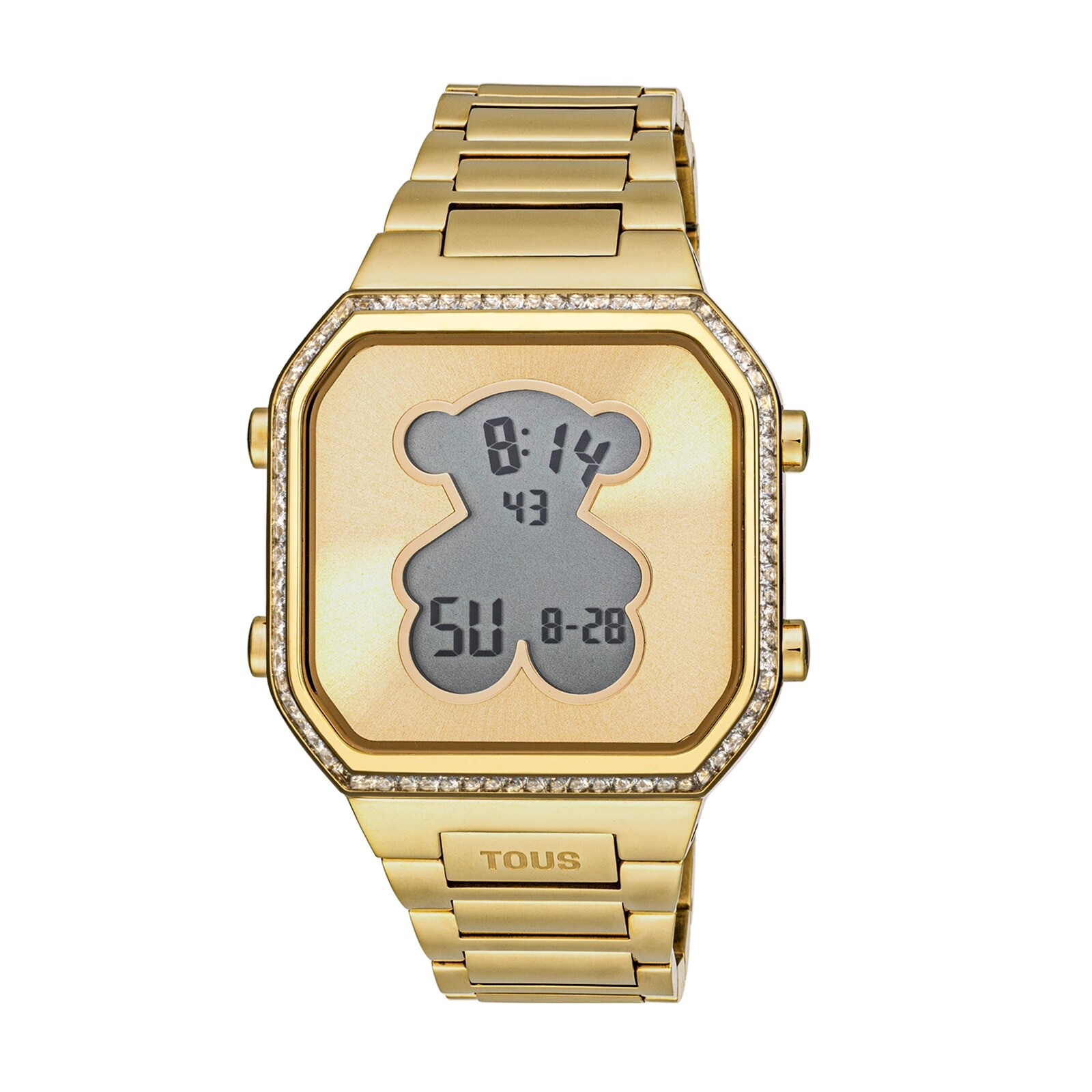 Digital Watch with gold-colored IPG steel bracelet and zirconias D-BEAR