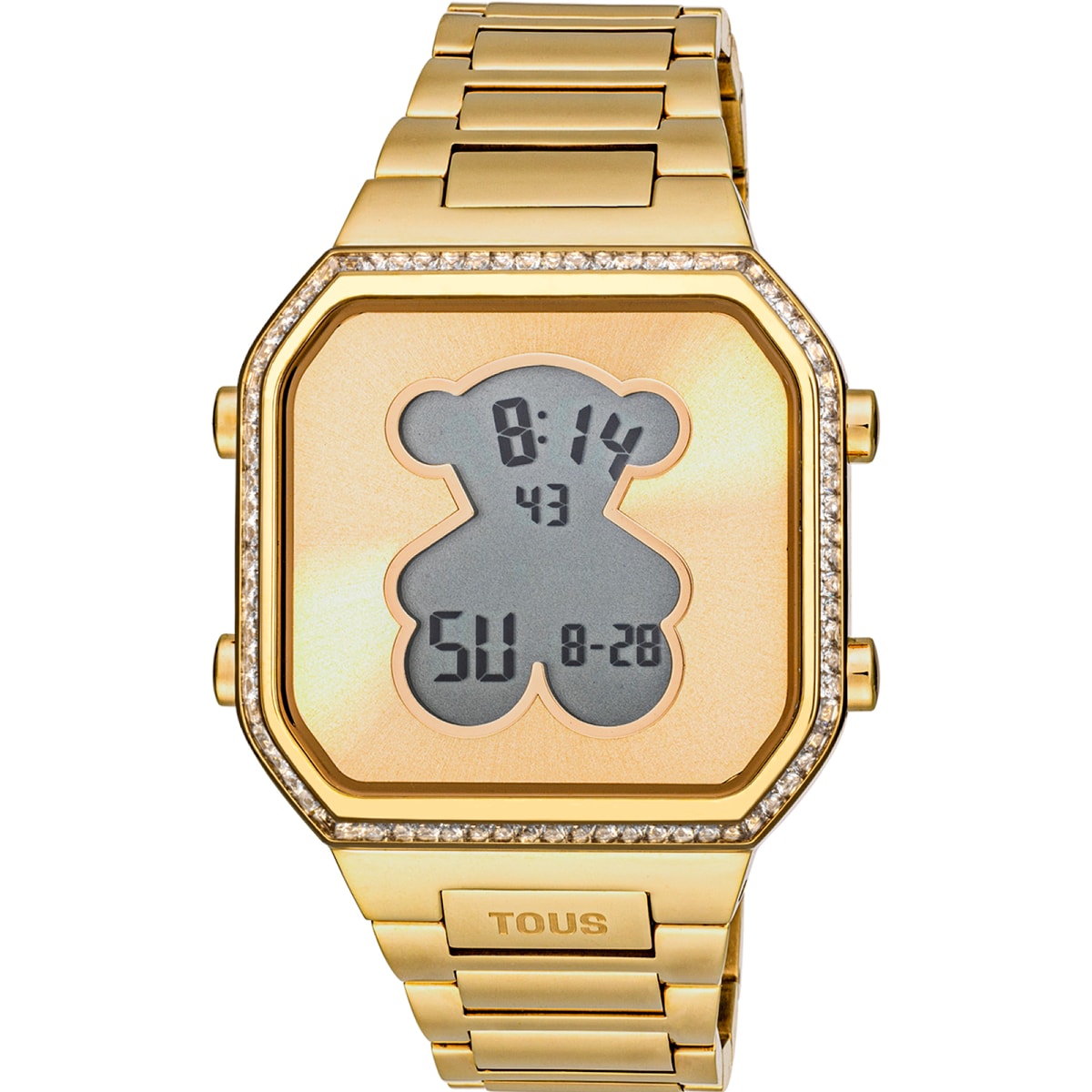 Reloj digital con brazalete de acero IPG dorado y zirconitas D-BEAR