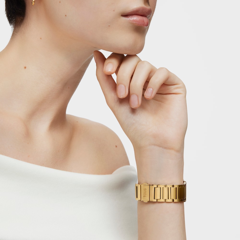 Digit&aacute;ln&iacute; hodinky s&nbsp;n&aacute;ramkem z&nbsp;oceli IPG ve zlat&eacute; barvě a zirkoniemi D-BEAR