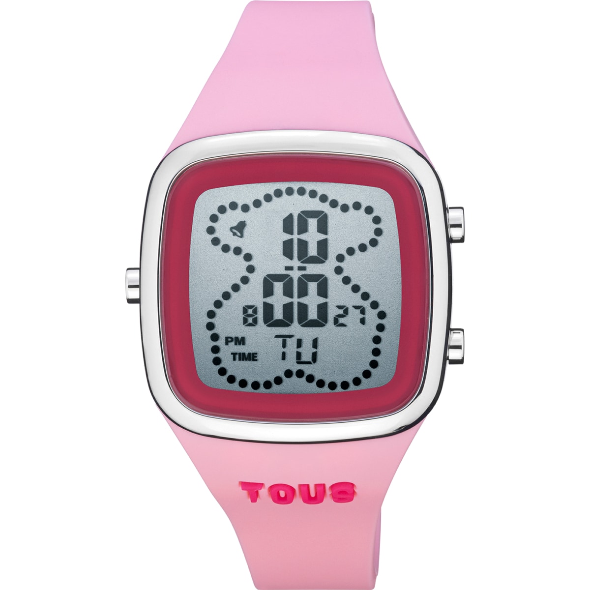 Reloj digital con correa de silicona en color rosa y caja de acero TOUS B-Time