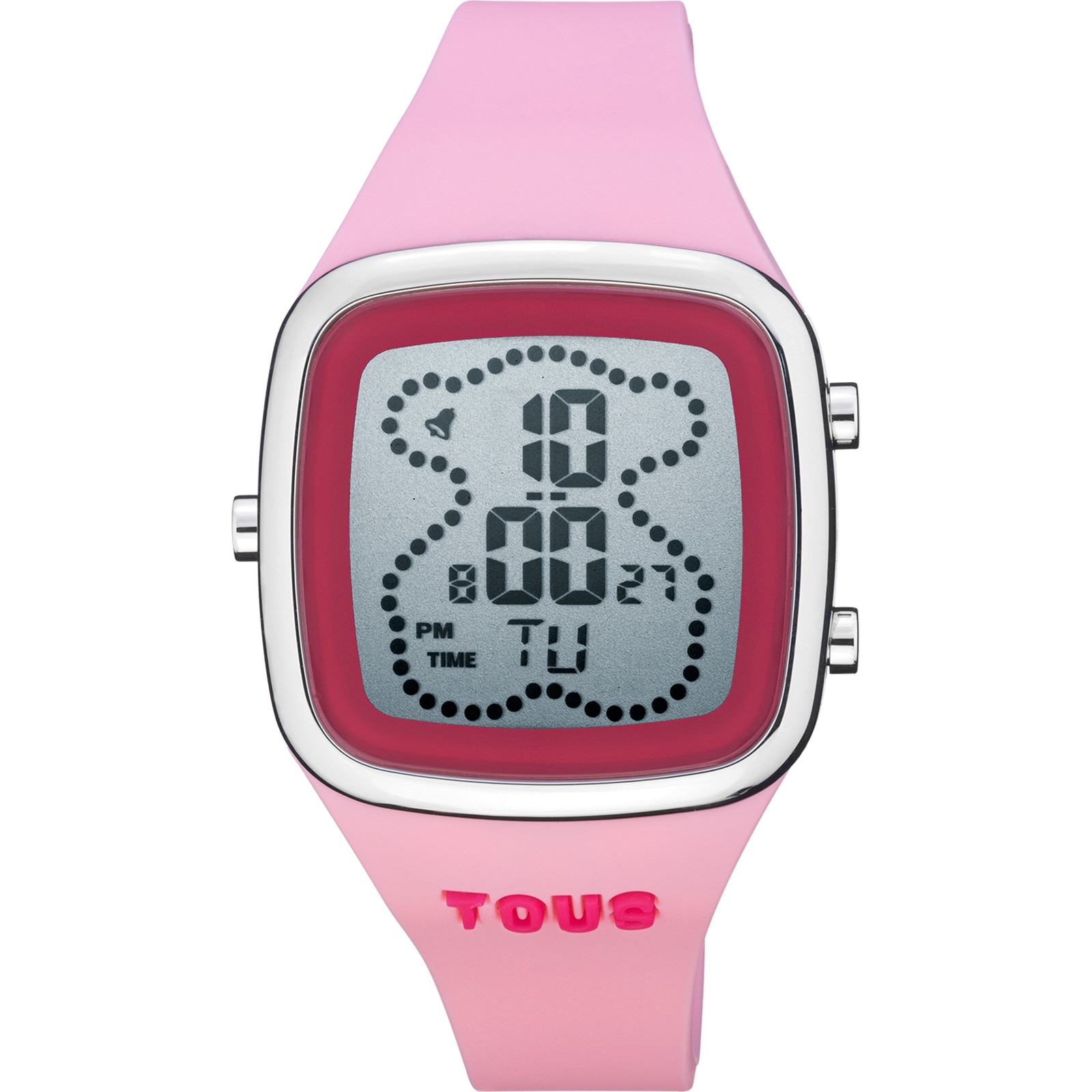 Reloj digital con correa de silicona en color rosa y caja de acero TOUS B-Time