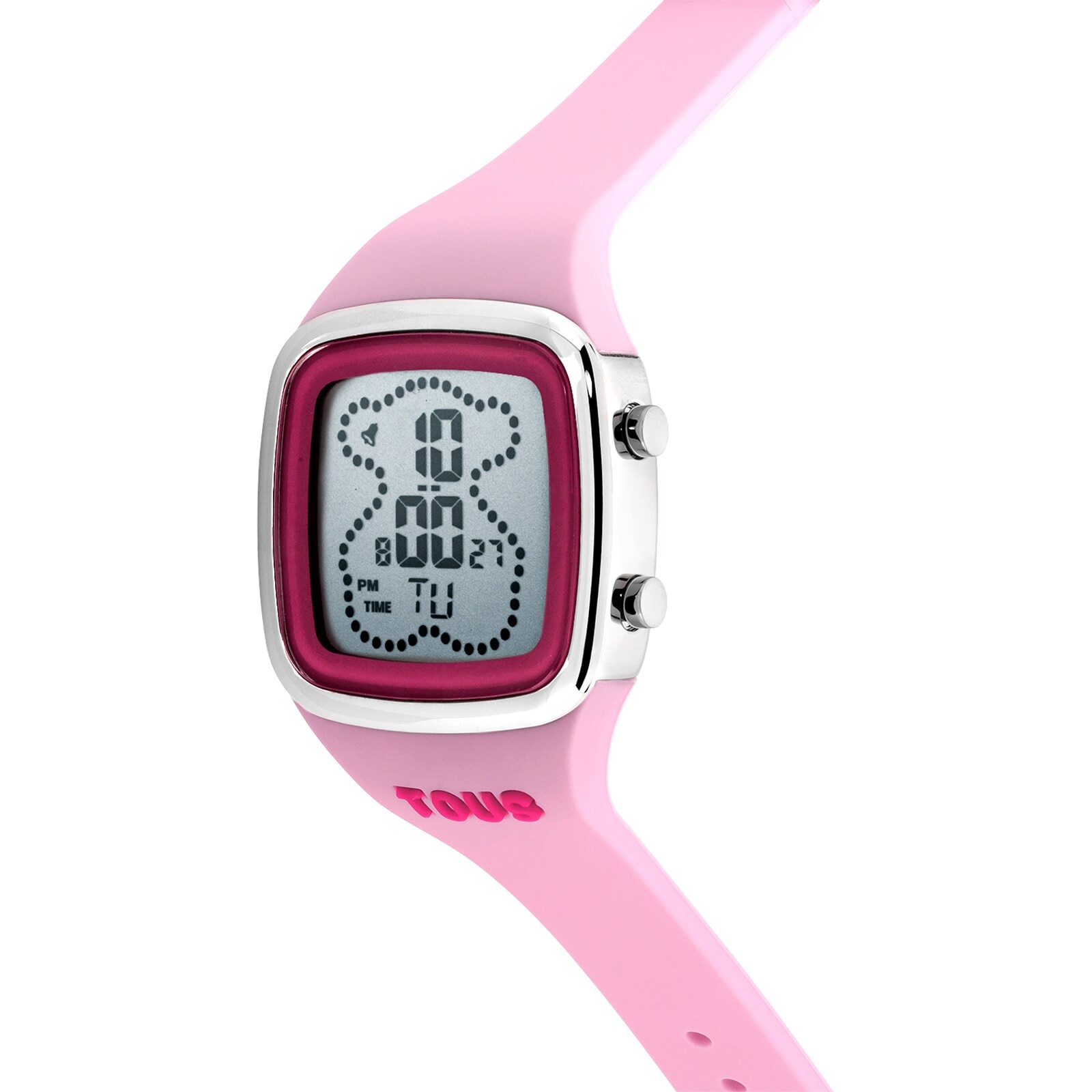 Digital Watch with pink silicone strap and steel case TOUS B-Time