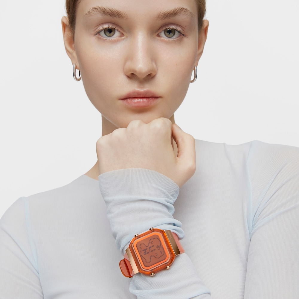 Salmon-colored polycarbonate and rose-colored IPRG steel digital Watch D-BEAR Fresh